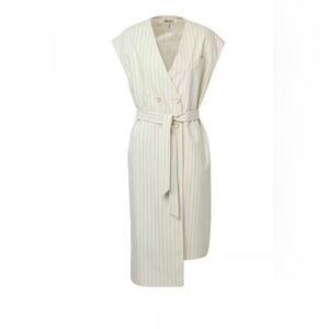 Elegant Cream Pinstripe Midi Dress
